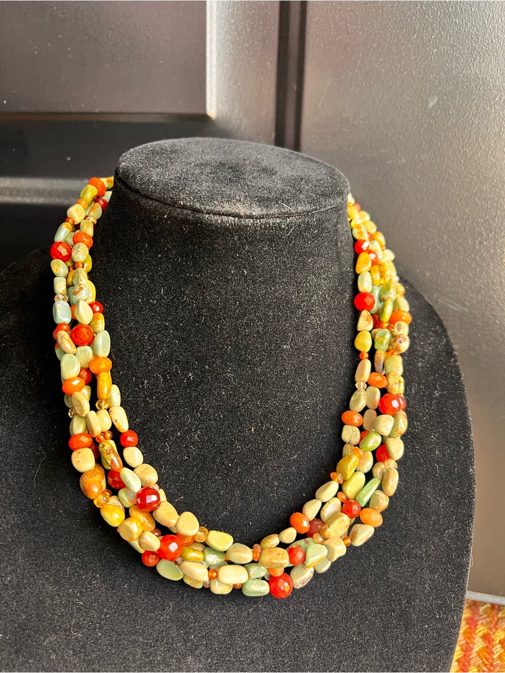 Jay King DTR mine finds 925 Multi-Strand Red, Orange & Green Stone Necklace